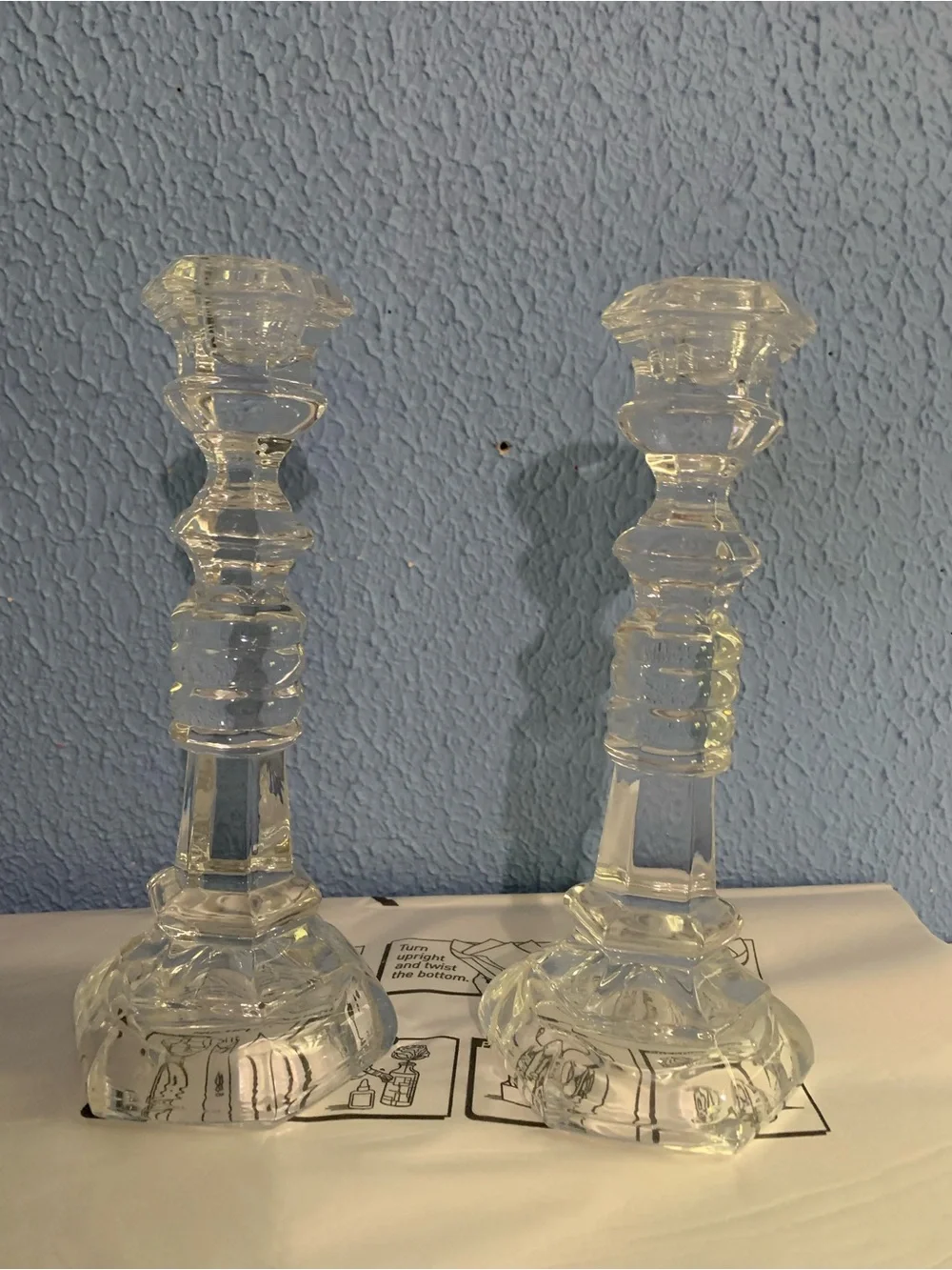 Pair Lead Crystal Tall Clear Candle Stick Holders